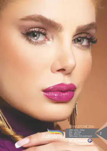 خرید لنز رنگی طوسی عسلی رینبو گری 306 تن 3